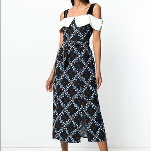 RIXO CHLOE FLORAL BLACK MIDI DRESS Size L